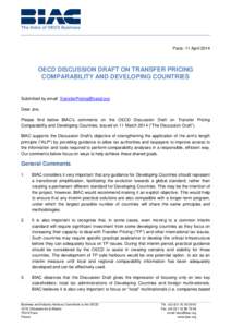 Paris: 11 April[removed]OECD DISCUSSION DRAFT ON TRANSFER PRICING COMPARABILITY AND DEVELOPING COUNTRIES  Submitted by email: [removed]