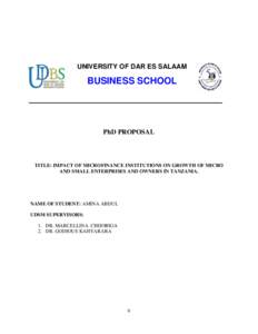 UNIVERSITY OF DAR ES SALAAM  BUSINESS SCHOOL PhD PROPOSAL