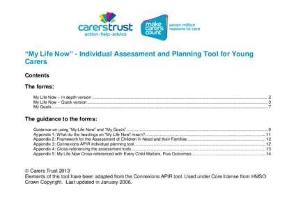 “My Life Now” - Individual Assessment and Planning Tool for Young Carers Contents The forms: My Life Now – In depth version ..........................................................................................