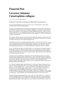 Financial Post Lawrence Solomon: Catastrophism collapses Lawren ce Sol om on  July 2, 2010 – 6:43 pm