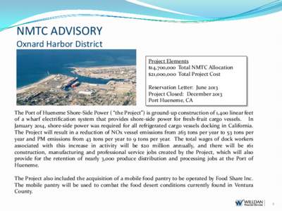 NMTC ADVISORY Oxnard Harbor District Project Elements $14,700,000 Total NMTC Allocation $21,000,000 Total Project Cost