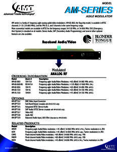 MODEL  AM-SERIES AGILE MODULATOR AM series is a family of frequency-agile analog audio/video modulators. AM, the flag-ship model, is available in NTSC channelsMHz), and the PAL B, G, and I channels 
