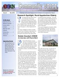 Issue 2  Nov 2012 Fostering Community Engagement & Outreach in the Appalachian Region