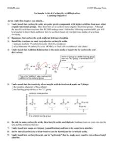 OCHeM.com  ©1999 Thomas Poon Carboxylic Acids & Carboxylic Acid Derivatives Learning Objectives
