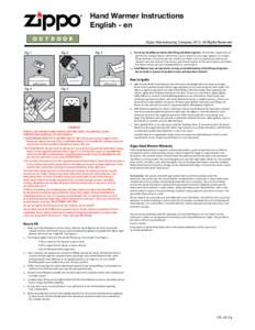 Hand Warmer Instructions English - en Zippo Manufacturing CompanyAll Rights Reserved. 1/2