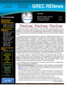 August 2015 Volume 11 Issue 8 Monthly Newsletter of the Georgia Real Estate Commission
