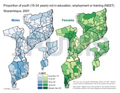 Proportion of youthyears) not in education, employment or training (NEET)  Mozambique, 2007 Males  Females