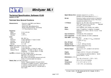 Minilyzer ML1 Signal Balance Error Indication range 0.0 % to 100 % Deviation from perfect balance in % or *1 Technical Specification, Software V2.00 updated Jul 2001