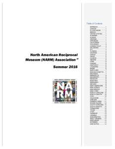 Table of Contents  North American Reciprocal Museum (NARM) Association℠ Summer 2016