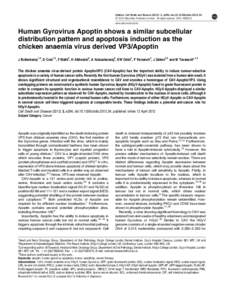 Human Gyrovirus Apoptin shows a similar subcellular distribution pattern and apoptosis induction as the chicken anaemia virus derived VP3&sol;Apoptin