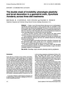 The double cloak of invisibility: phenotypic plasticity and larval decoration in a geometrid moth, Synchlora frondaria, across three diet treatments