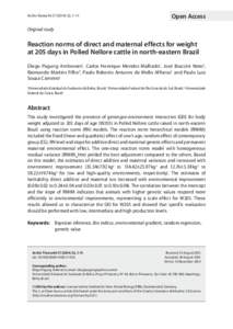 Reaction norms of direct and maternal effects for weight at 205 days in Polled Nellore cattle in north-eastern Brazil