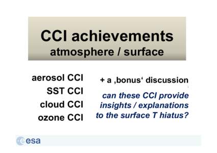 CCI achievements atmosphere / surface aerosol CCI SST CCI cloud CCI ozone CCI