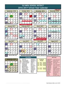 OLYMPIA SCHOOL DISTRICTSchool Year Calendar September 2016 MON TUE WED THU