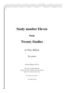 Study number Eleven from Twenty Studies by Peter Billam For piano