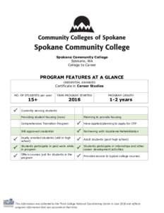 Spokane Community College Spokane, WA College to Career PROGRAM FEATURES AT A GLANCE CREDENTIAL AWARDED