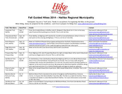 Fall Guided Hikes 2014 – Halifax Regional Municipality Participants may win a “trail