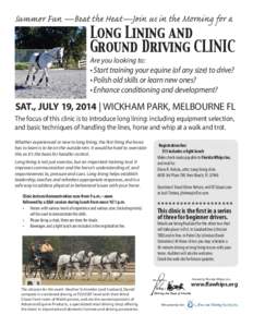 Summer Fun —Beat the Heat—Join us in the Morning for a  Long Lining and Ground Driving CLINIC Are you looking to: