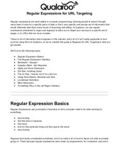 Regular Expressions for URL Targeting Regular expressions are used widely in computer programming, allowing people to search through many lines of code for a specific piece of data or find a 