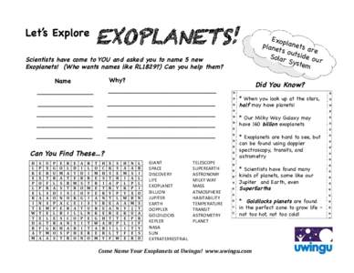 Let’s Explore  EXOPLANETS! Exo plane planets a