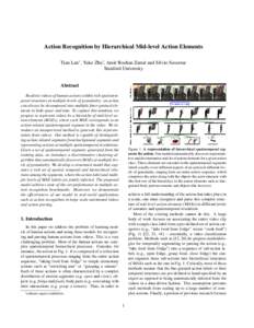 Action Recognition by Hierarchical Mid-level Action Elements Tian Lan⇤ , Yuke Zhu⇤, Amir Roshan Zamir and Silvio Savarese Stanford University Abstract Realistic videos of human actions exhibit rich spatiotemporal str