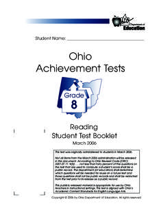 Student Name: _____________________________________  Ohio Achievement Tests Grade