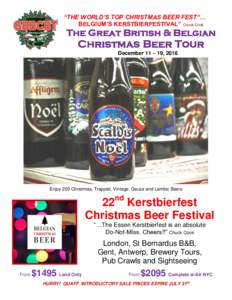 “THE WORLD’S TOP CHRISTMAS BEER FEST”… BELGIUM’S KERSTBIERFESTIVAL” Chuck Cook The Great British & Belgian  Christmas Beer Tour