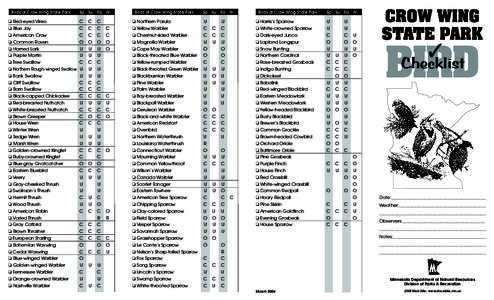 Crow Wing State Park Bird Checklist