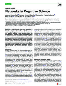 Review  Feature Review Networks in Cognitive Science Andrea Baronchelli1, Ramon Ferrer-i-Cancho2, Romualdo Pastor-Satorras3,