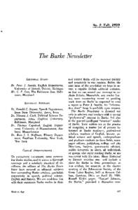 No. 2, Fall, 1959  The Burke Newsletter EDITORIALBOARD Dr. Peter J . Stanlis, English Department,
