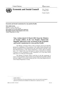 Note verbale dated 11 March 2013 from the Ministry of Foreign Affairs of the Lao People’s Democratic Republic addressed to the secretariat of the Economic and Social Commission for Asia and the Pacific