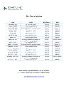 2015 Course Schedule  Date February 10, 2015  Course