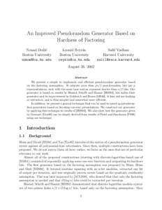 An Improved Pseudorandom Generator Based on Hardness of Factoring Nenad Dedi´c Boston University 