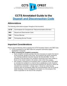CCTS Annotated Guide to the Deposit and Disconnection Code Abbreviations The following abbreviations appear throughout this document: CCTS