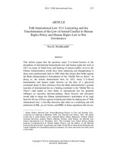 [removed]Folk International Law  225 ARTICLE Folk International Law: 9/11 Lawyering and the