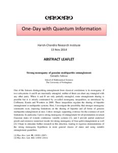  One-Day with Quantum Information Harish-Chandra Research Institute 13 NovABSTRACT LEAFLET