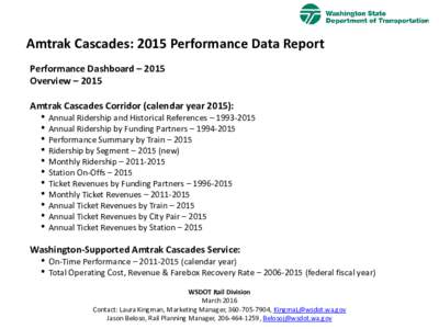 Amtrak Cascades: 2012 Performance Data Report