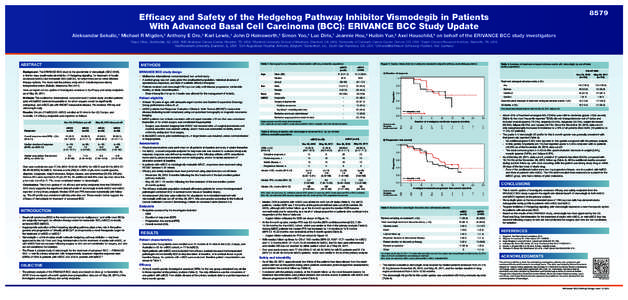 8579  Efficacy and Safety of the Hedgehog Pathway Inhibitor Vismodegib in Patients With Advanced Basal Cell Carcinoma (BCC): ERIVANCE BCC Study Update Aleksandar Sekulic,1 Michael R Migden,2 Anthony E Oro,3 Karl Lewis,4 