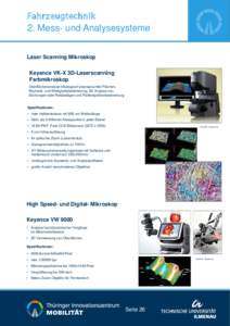 Fahrzeugtechnik  2. Mess- und Analysesysteme Laser Scanning Mikroskop Keyence VK-X 3D-Laserscanning Farbmikroskop