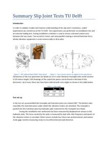 Summary Slip Joint Tests TU Delft Introduction In order to validate models and improve understanding of the slip joint’s mechanics, scaled experiments are carried out at the TU Delft. Two experiments are performed: an 