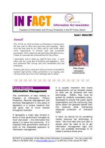 IN FACT  Information Act newsletter Freedom of Information and Privacy Protection in the NT Public Sector Issue 4 – March 2007