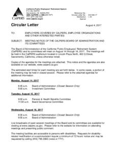 Circular Letter No: Meeting Notice of the CalPERS Board of Administration and Its Committees