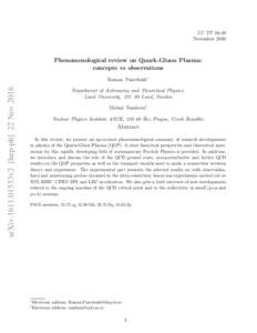 LU TPNovember 2016 Phenomenological review on Quark-Gluon Plasma: concepts vs observations