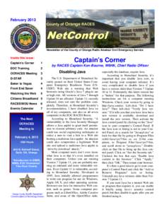 FebruaryCounty of Orange RACES NetControl Newsletter of the County of Orange Radio Amateur Civil Emergency Service