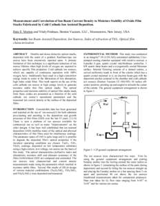 Measurement and Correlation of Ion Beam Current Density to Moisture Stability of Oxide Film Stacks Fabricated by Cold Cathode Ion Assisted Deposition. Dale E. Morton and Vitaly Fridman, Denton Vacuum, LLC., Moorestown, N