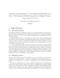 Summary and discussion of: “Controlling the False Discovery Rate: A Practical and Powerful Approach to Multiple Testing” Statistics Journal Club, [removed]Beau Dabbs and Philipp Burckhardt[removed]