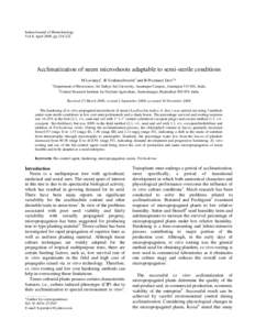 Indian Journal of Biotechnology Vol 8, April 2009, pp[removed]Acclimatization of neem microshoots adaptable to semi-sterile conditions M Lavanya1, B Venkateshwarlu2 and B Poornasri Devi1* 1