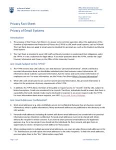 Office of the University Counsel Legal Counsel, Information and Privacy 6328 Memorial Road Vancouver, BC Canada V6T 1Z2  Privacy Fact Sheet