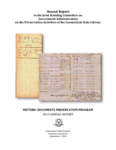 Annual Report  to the Joint Standing Committee on Government Administration on the Preservation Activities of the Connecticut State Library