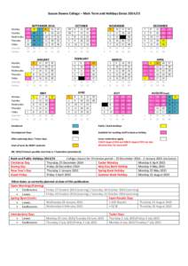 Sussex Downs College – Main Term and Holidays DatesSEPTEMBER 2014 Monday Tuesday Wednesday